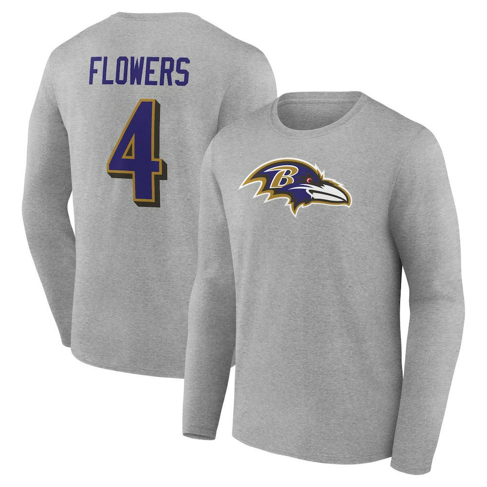 Baltimore Ravens Zay Flowers Icon Player Name & Number Long Sleeve T-Shirt