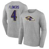Baltimore Ravens Zay Flowers Icon Player Name & Number Long Sleeve T-Shirt