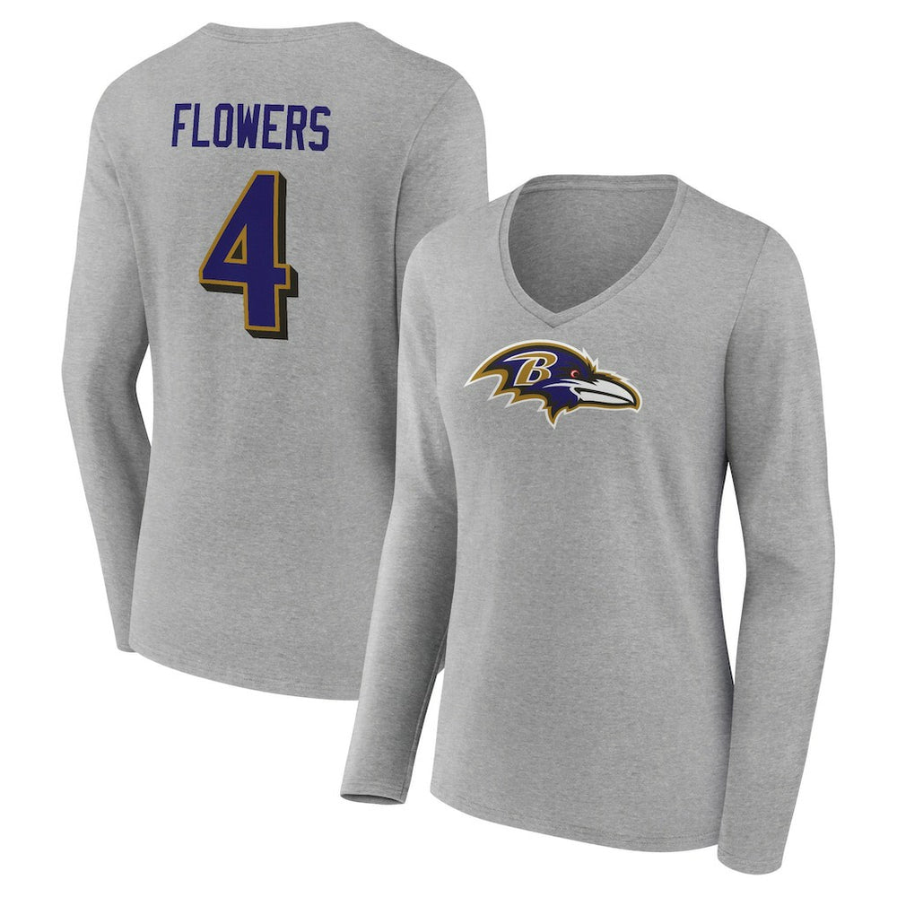 Baltimore Ravens Zay Flowers Women's Icon Player Name & Number Long Sleeve V-Neck T-Shirt
