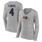 Baltimore Ravens Zay Flowers Women's Icon Player Name & Number Long Sleeve V-Neck T-Shirt