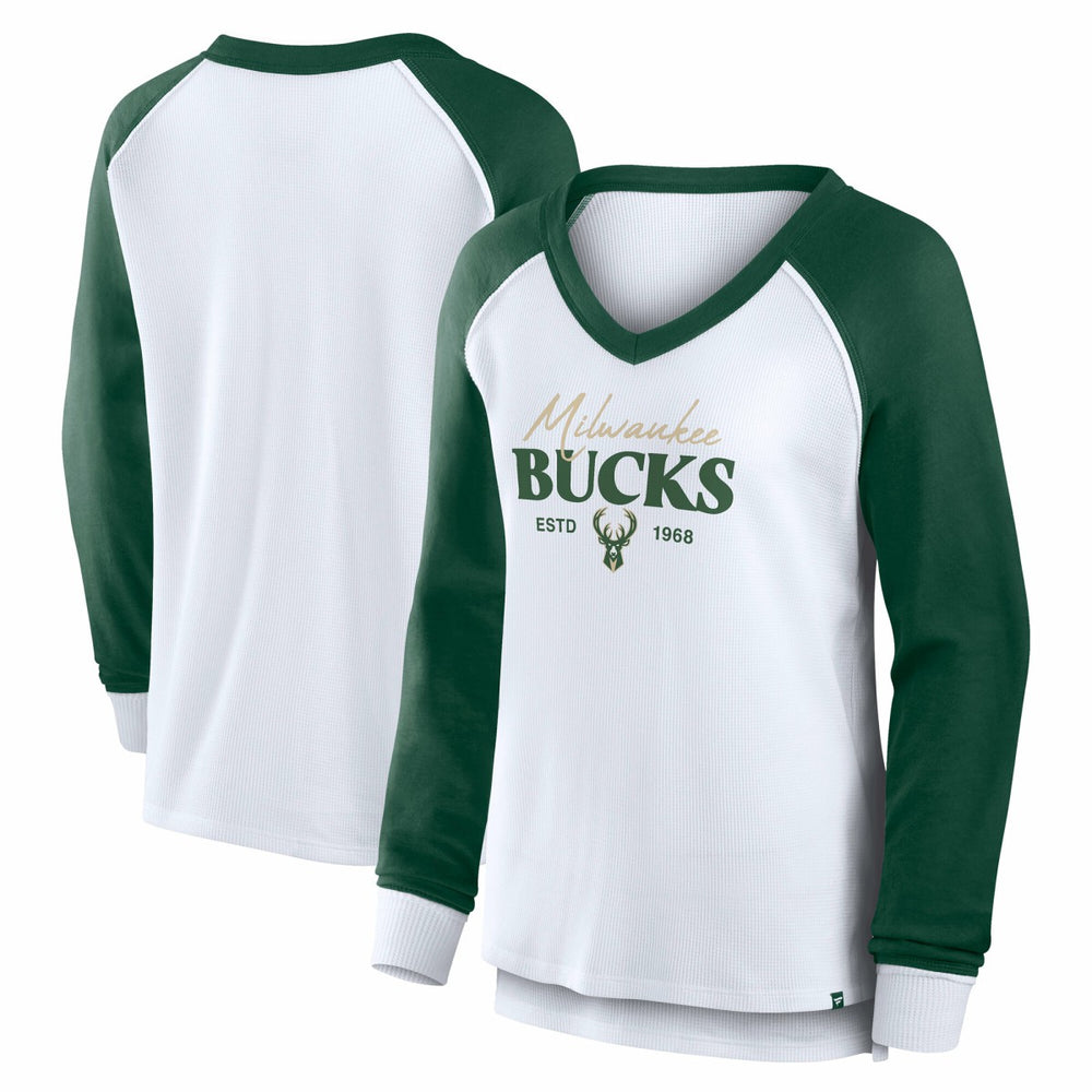Milwaukee Bucks Women's Open Lane Waffle Long Sleeve V-Neck T-Shirt Discount