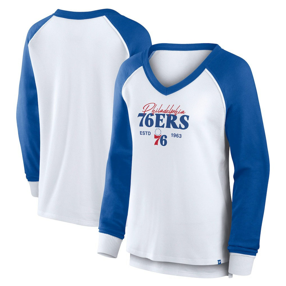 Philadelphia 76ers Women's Open Lane Waffle Long Sleeve V-Neck T-Shirt New