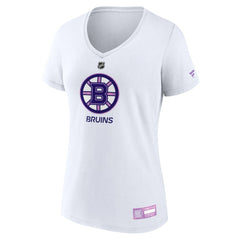Boston Bruins Fanatics Women's 2024 Hockey Fights Cancer V-Neck T-Shirt Outlet