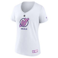 New Jersey Devils Fanatics Women's 2024 Hockey Fights Cancer V-Neck T-Shirt Sale