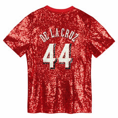 Elly De La Cruz Cincinnati Reds Juniors Name & Number Sequin V-Neck Top | MLB On Sale