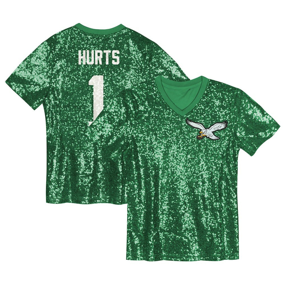 Philadelphia Eagles Jalen Hurts Girls Youth Sequin V-Neck Fashion Jersey