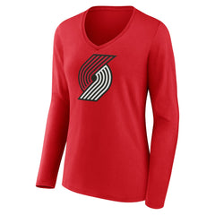 Portland Trail Blazers Women's Primary Logo Long Sleeve V-Neck T-Shirt Discount