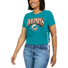 Miami Dolphins WEAR by Erin Andrews Women's Lace Up Side Modest Cropped T-Shirt