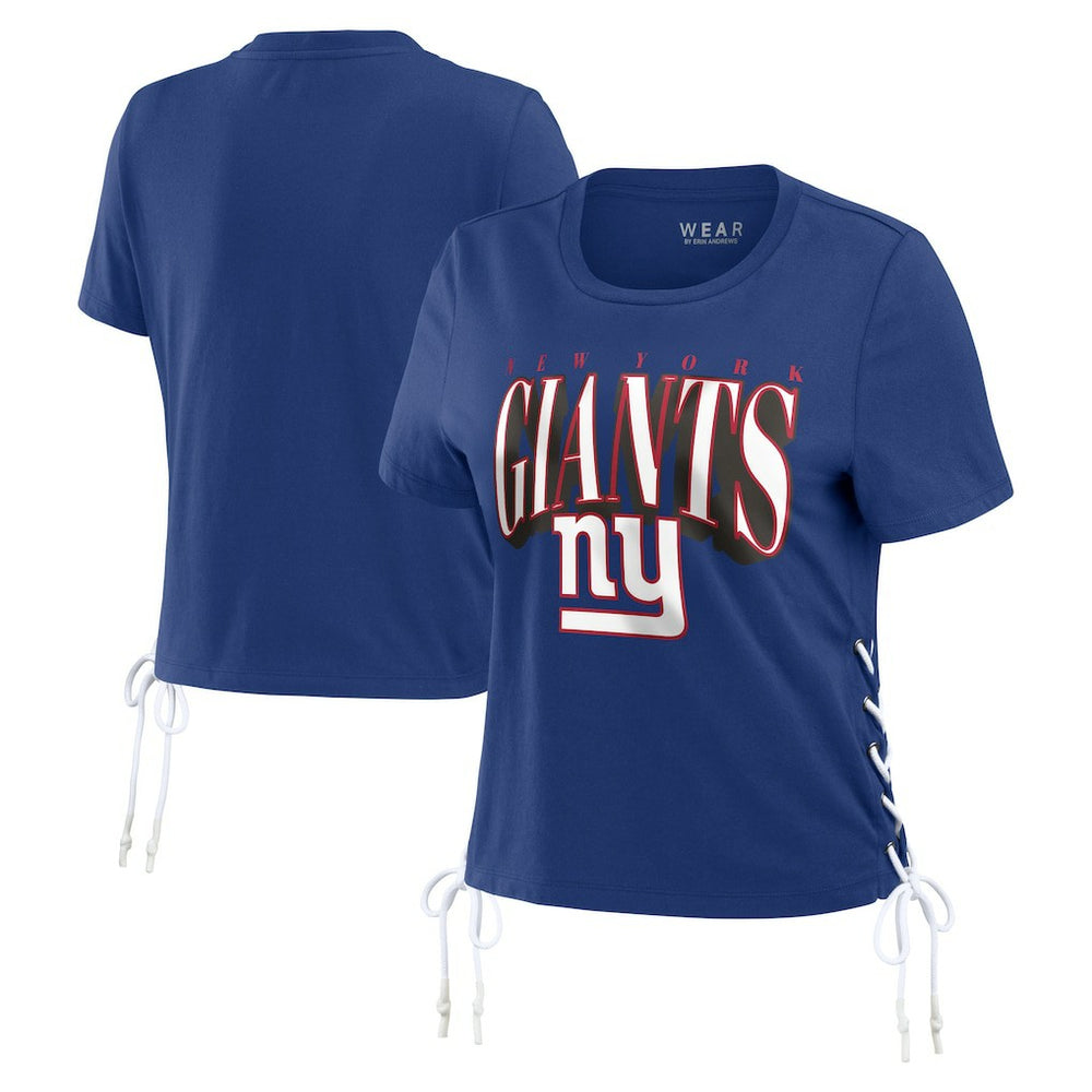 New York Giants WEAR by Erin Andrews Women's Lace Up Side Modest Cropped T-Shirt
