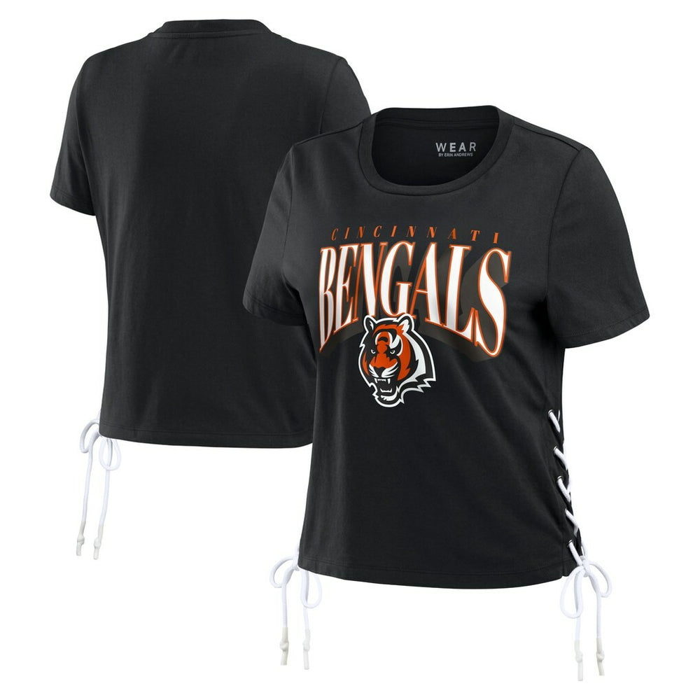Cincinnati Bengals WEAR by Erin Andrews Women's Lace Up Side Modest Cropped T-Shirt