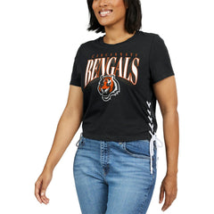 Cincinnati Bengals WEAR by Erin Andrews Women's Lace Up Side Modest Cropped T-Shirt