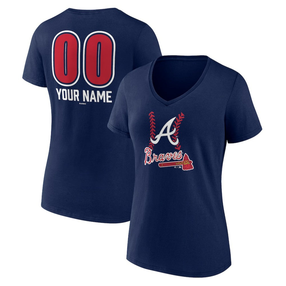 Atlanta Braves Women's Personalized Name & Number Fastball V-Neck T-Shirt | MLB Sale