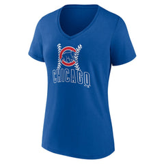 Chicago Cubs Women's Personalized Name & Number Fastball V-Neck T-Shirt | MLB New
