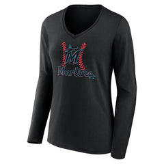 Miami Marlins Women's Personalized Name & Number Fastball Long Sleeve V-Neck T-Shirt | MLB Online
