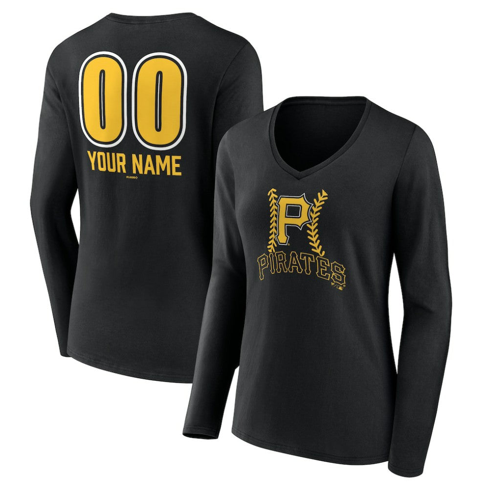 Pittsburgh Pirates Women's Personalized Name & Number Fastball Long Sleeve V-Neck T-Shirt | MLB Discount