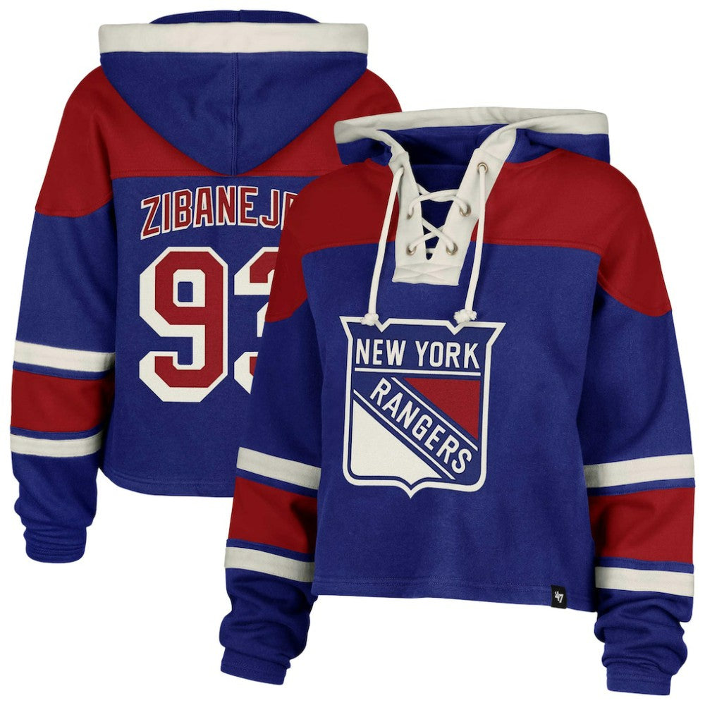 Mika Zibanejad New York Rangers '47 Women's Superior Lacer Cropped Pullover Hoodie Online