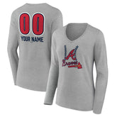 Atlanta Braves Women's Personalized Name & Number Fastball Long Sleeve V-Neck T-Shirt | MLB Sale