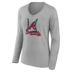 Atlanta Braves Women's Personalized Name & Number Fastball Long Sleeve V-Neck T-Shirt | MLB Sale
