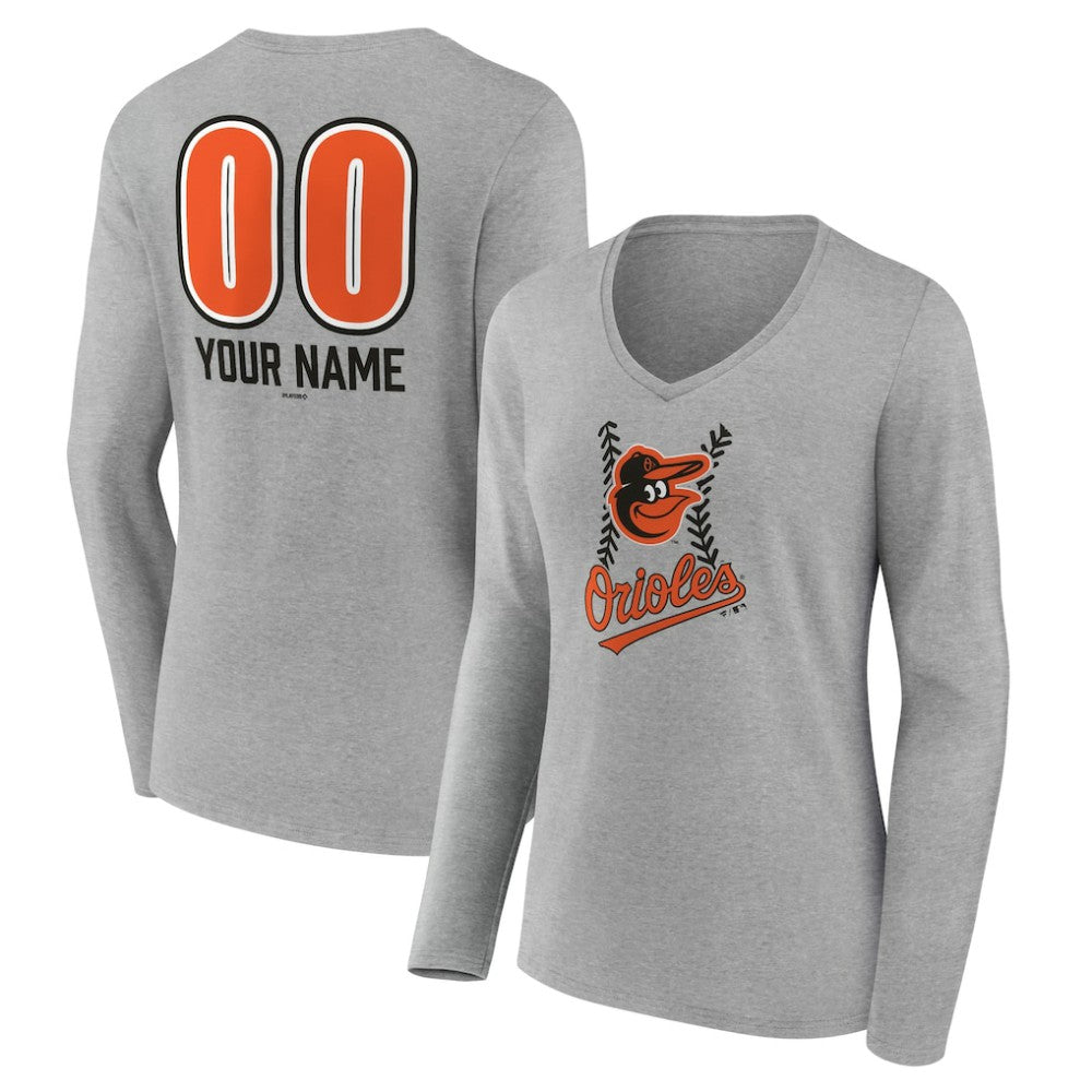 Baltimore Orioles Women's Personalized Name & Number Fastball Long Sleeve V-Neck T-Shirt | MLB Sale