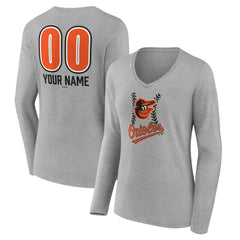 Baltimore Orioles Women's Personalized Name & Number Fastball Long Sleeve V-Neck T-Shirt | MLB Sale