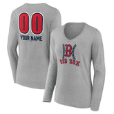 Boston Red Sox Women's Personalized Name & Number Fastball Long Sleeve V-Neck T-Shirt | MLB Shop