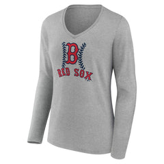 Boston Red Sox Women's Personalized Name & Number Fastball Long Sleeve V-Neck T-Shirt | MLB Shop