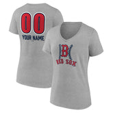Boston Red Sox Women's Personalized Name & Number Fastball V-Neck T-Shirt | MLB Discount