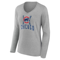 Chicago Cubs Women's Personalized Name & Number Fastball Long Sleeve V-Neck T-Shirt | MLB On Sale