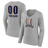Houston Astros Women's Personalized Name & Number Fastball Long Sleeve V-Neck T-Shirt | MLB Sale