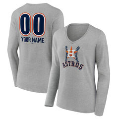 Houston Astros Women's Personalized Name & Number Fastball Long Sleeve V-Neck T-Shirt | MLB Sale