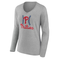 Philadelphia Phillies Women's Personalized Name & Number Fastball Long Sleeve V-Neck T-Shirt | MLB Sale