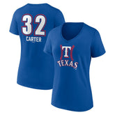 Evan Carter Texas Rangers Women's Fastball Player Name & Number V-Neck T-Shirt | MLB Near me