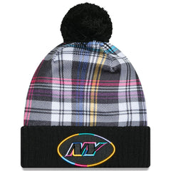 New York Jets New Era Youth 2024 NFL Crucial Catch Plaid Cuffed Pom Knit Hat