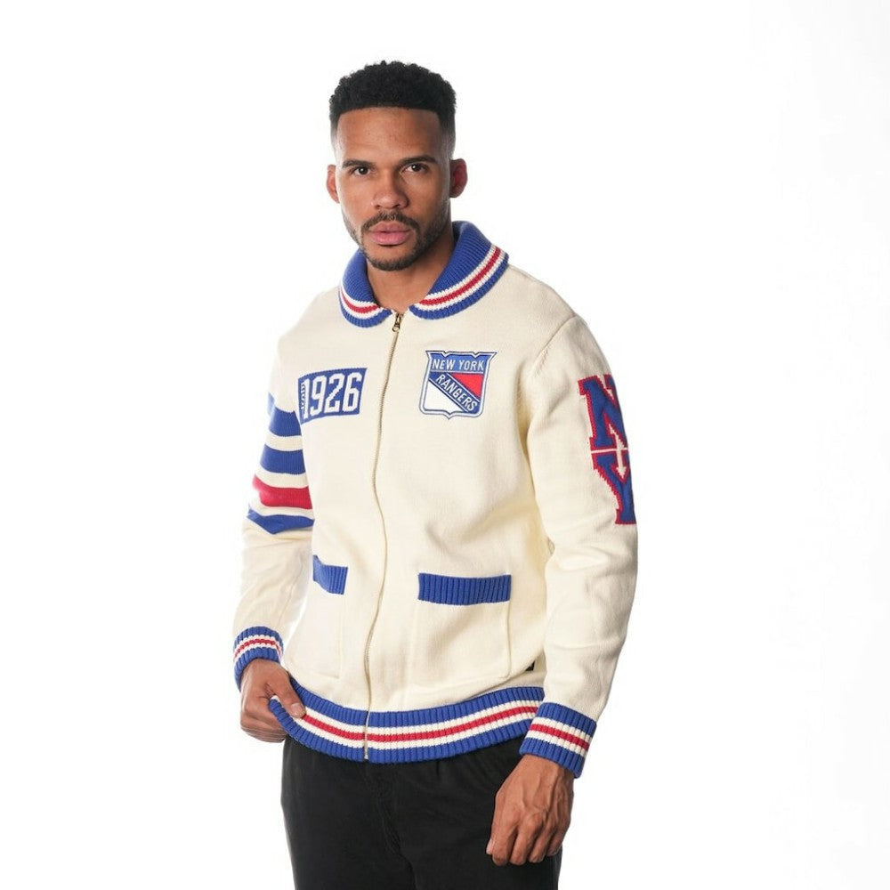 New York Rangers The Wild Collective Unisex Jacquard Full-Zip Sweater For Sale