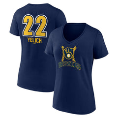 Christian Yelich Milwaukee Brewers Women's Name & Number Fastball V-Neck T-Shirt | MLB For sale