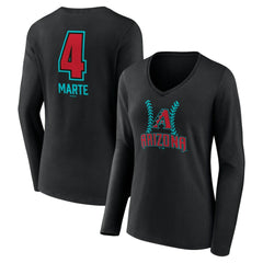 Ketel Marte Arizona Diamondbacks Women's Name & Number Fastball V-Neck Long Sleeve T-Shirt | MLB New