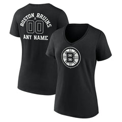 Boston Bruins Women's Personalized Name & Number Monochrome V-Neck T-Shirt For Sale