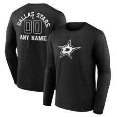 Dallas Stars Personalized Name & Number Monochrome Long Sleeve T-Shirt On Sale