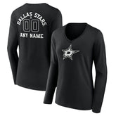 Dallas Stars Women's Personalized Name & Number Monochrome Long Sleeve V-Neck T-Shirt On Sale
