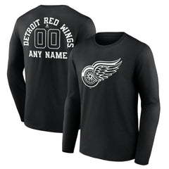 Detroit Red Wings Personalized Name & Number Monochrome Long Sleeve T-Shirt Sale
