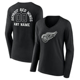 Detroit Red Wings Women's Personalized Name & Number Monochrome Long Sleeve V-Neck T-Shirt On Sale