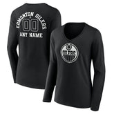 Edmonton Oilers Women's Personalized Name & Number Monochrome Long Sleeve V-Neck T-Shirt Sale