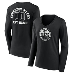 Edmonton Oilers Women's Personalized Name & Number Monochrome Long Sleeve V-Neck T-Shirt Sale