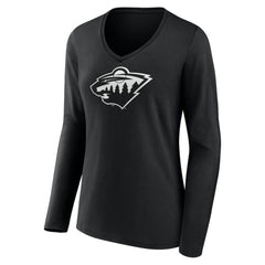 Minnesota Wild Women's Personalized Name & Number Monochrome Long Sleeve V-Neck T-Shirt On Sale