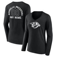 Nashville Predators Women's Personalized Name & Number Monochrome Long Sleeve V-Neck T-Shirt Online