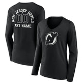 New Jersey Devils Women's Personalized Name & Number Monochrome Long Sleeve V-Neck T-Shirt Discount