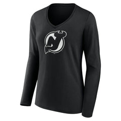 New Jersey Devils Women's Personalized Name & Number Monochrome Long Sleeve V-Neck T-Shirt Discount