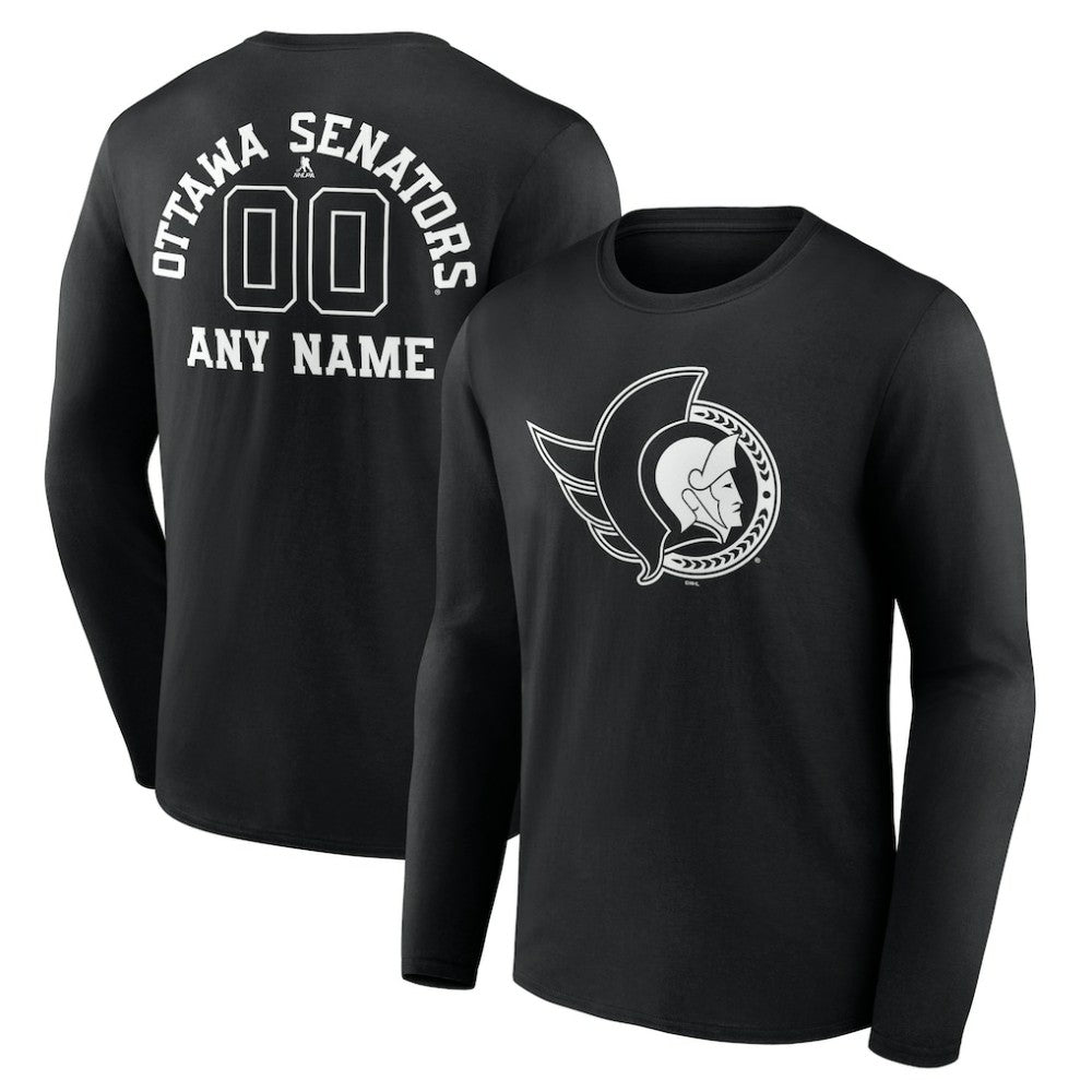 Ottawa Senators Personalized Name & Number Monochrome Long Sleeve T-Shirt On Sale