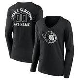 Ottawa Senators Women's Personalized Name & Number Monochrome Long Sleeve V-Neck T-Shirt Outlet