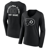 Philadelphia Flyers Women's Personalized Name & Number Monochrome Long Sleeve V-Neck T-Shirt On Sale